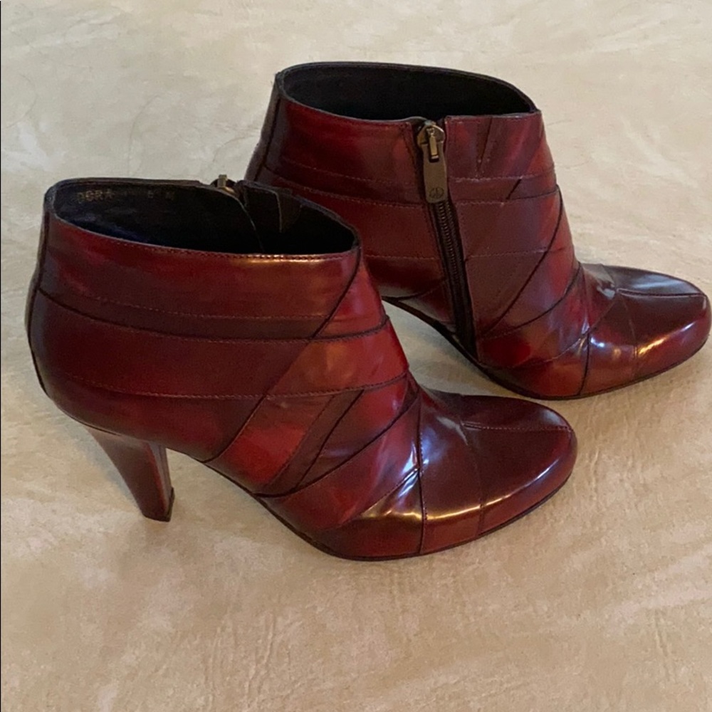 Women's Red Leather Ankle Boots with Side Zip